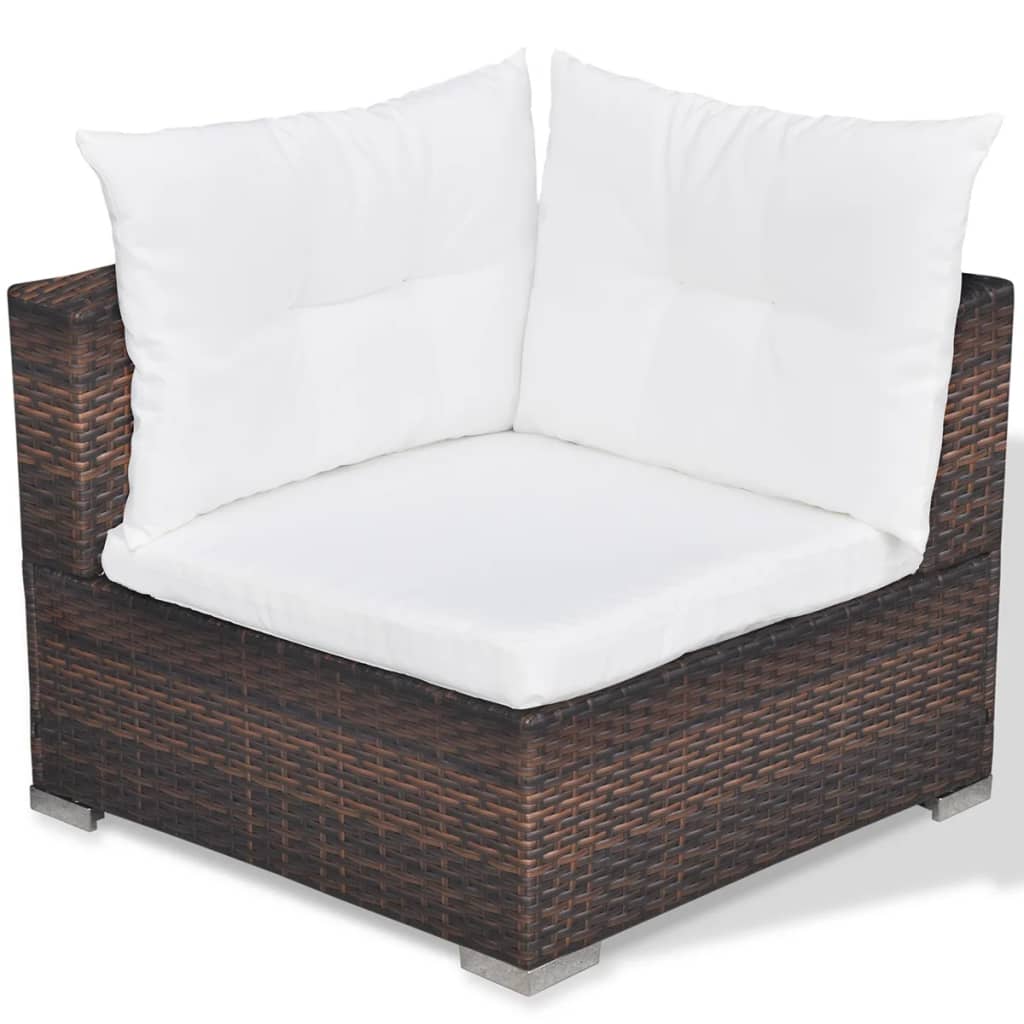 5 Piece Patio Lounge Set With Cushions Poly Rattan Brown