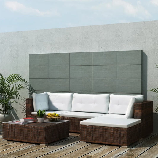 5 Piece Patio Lounge Set With Cushions Poly Rattan Brown