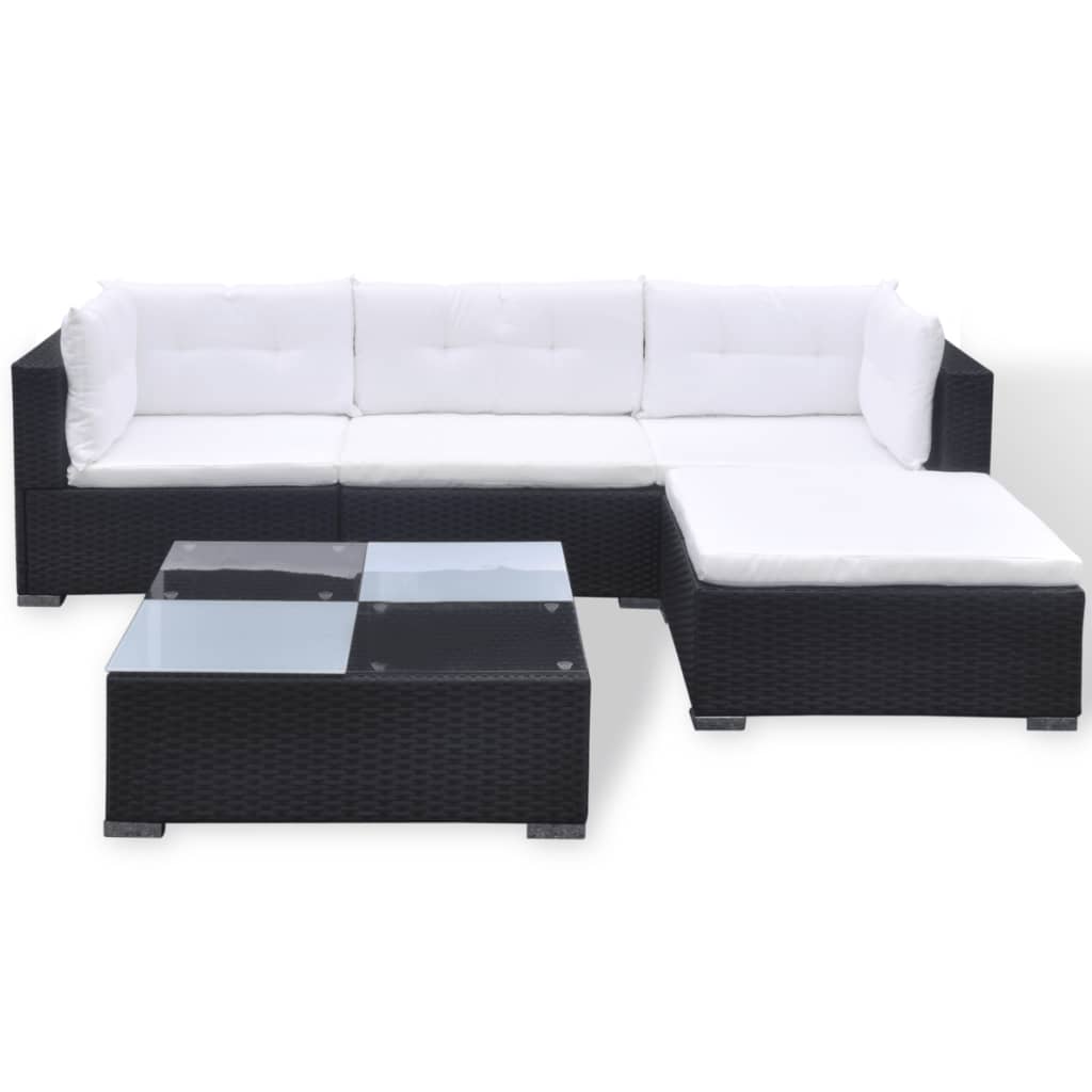 5 Piece Patio Lounge Set With Cushions Poly Rattan Black