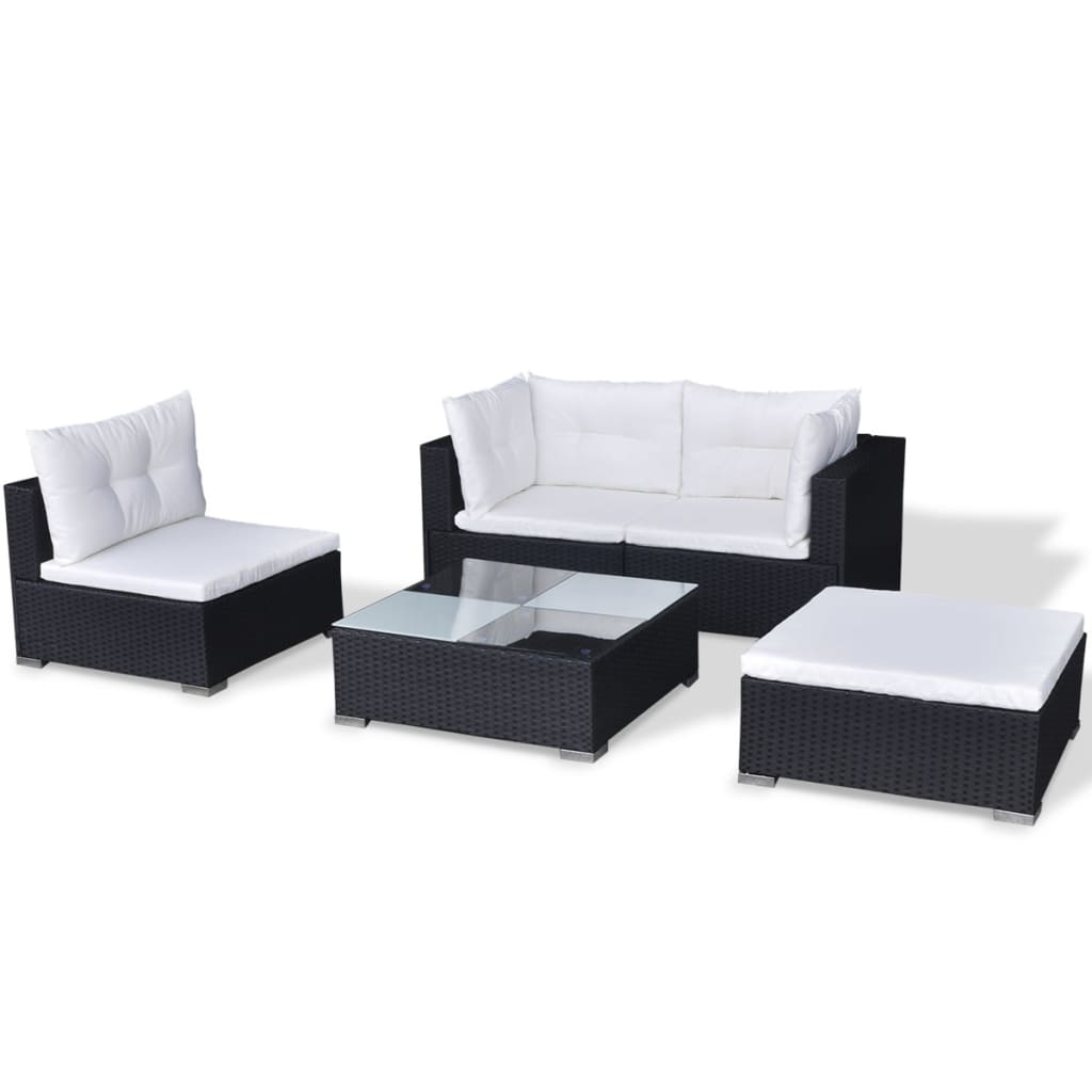 5 Piece Patio Lounge Set With Cushions Poly Rattan Black