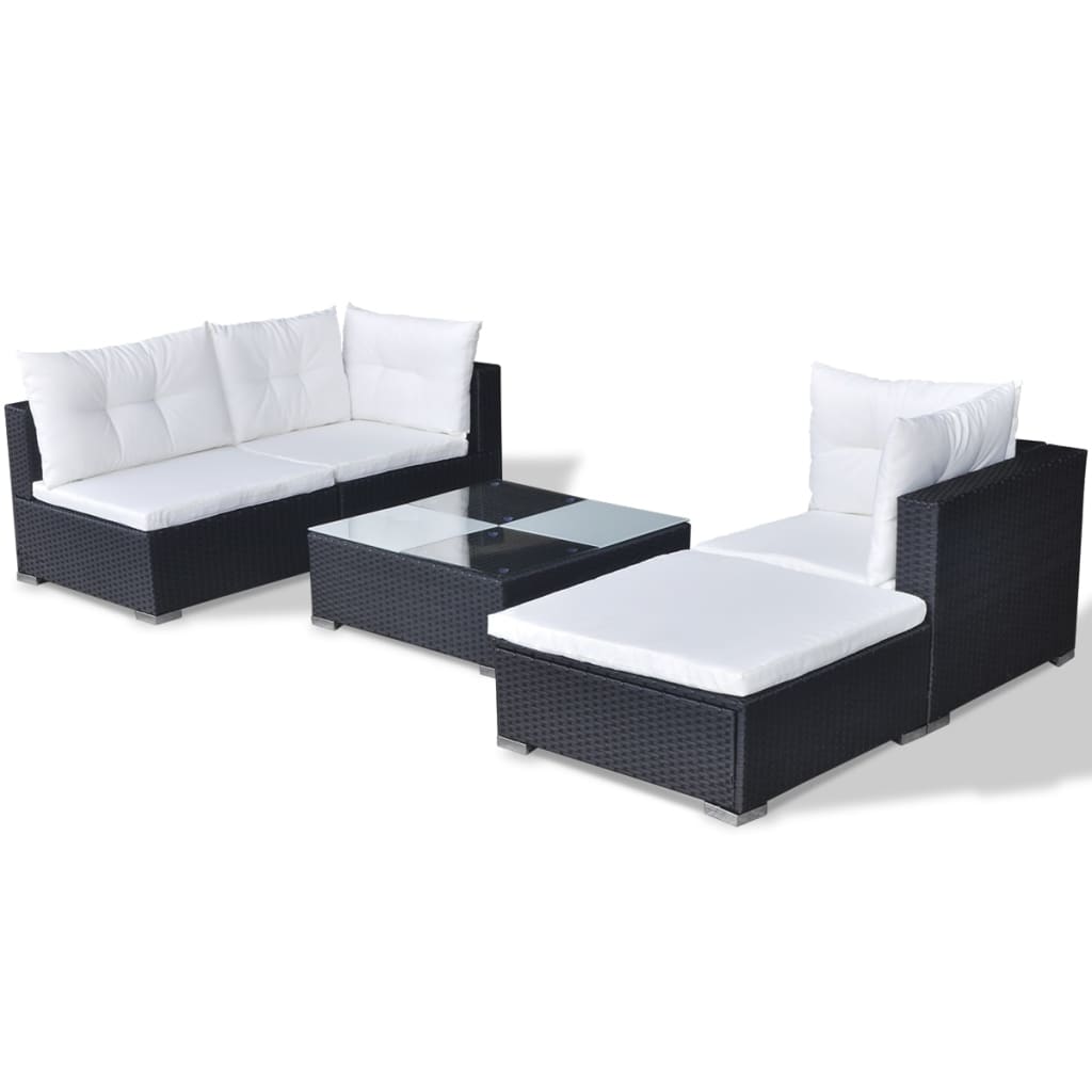 5 Piece Patio Lounge Set With Cushions Poly Rattan Black