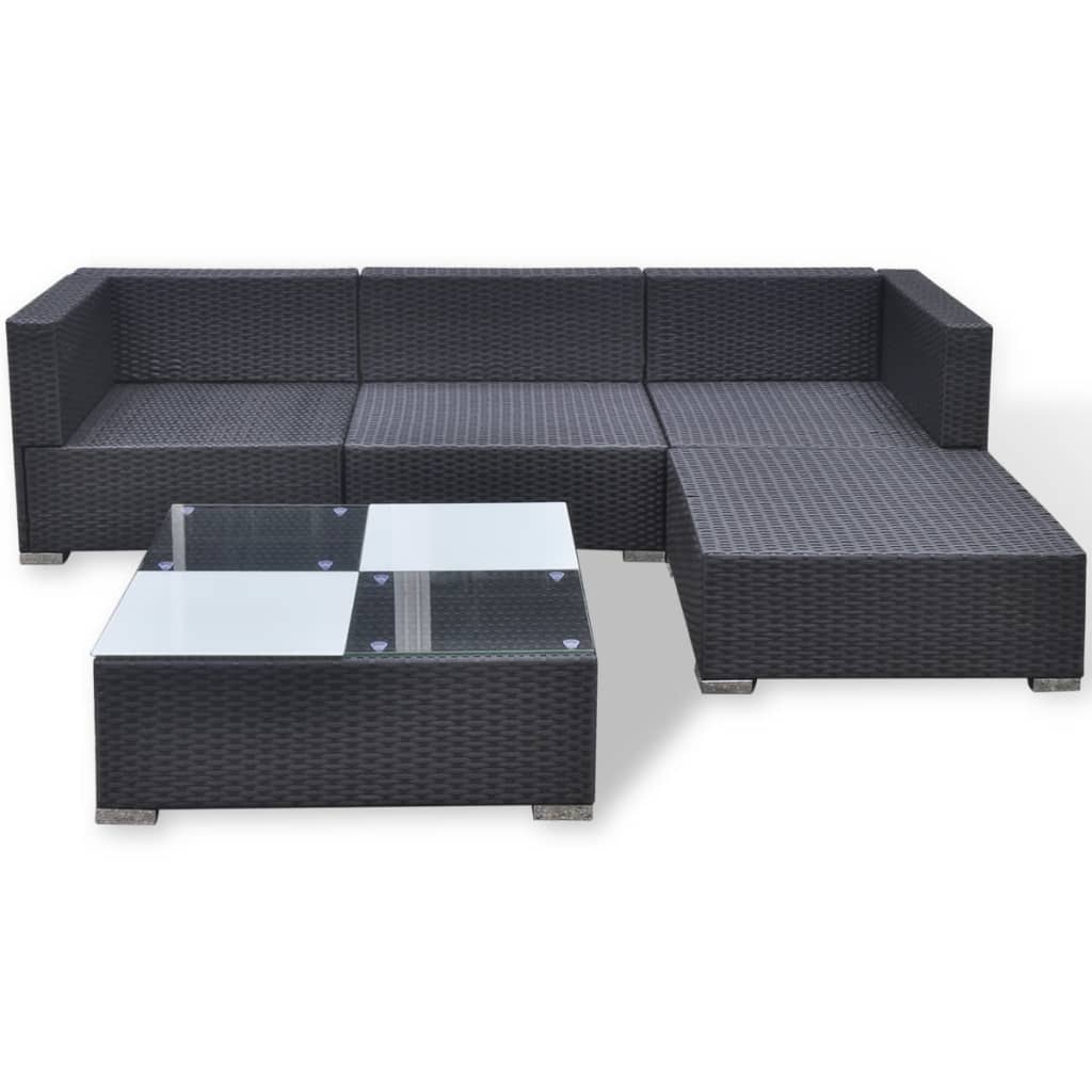 5 Piece Patio Lounge Set With Cushions Poly Rattan Black