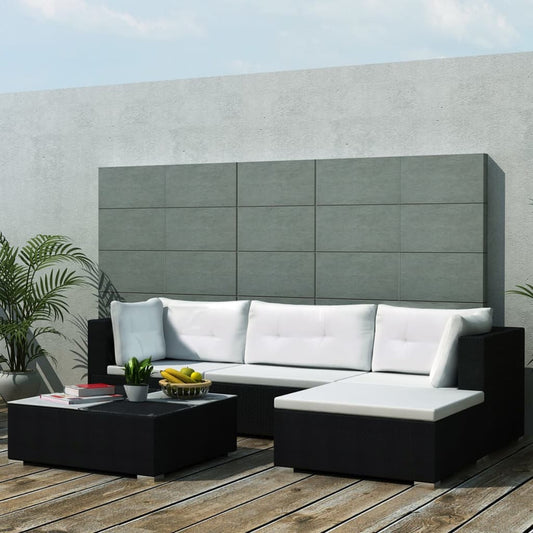 5 Piece Patio Lounge Set With Cushions Poly Rattan Black