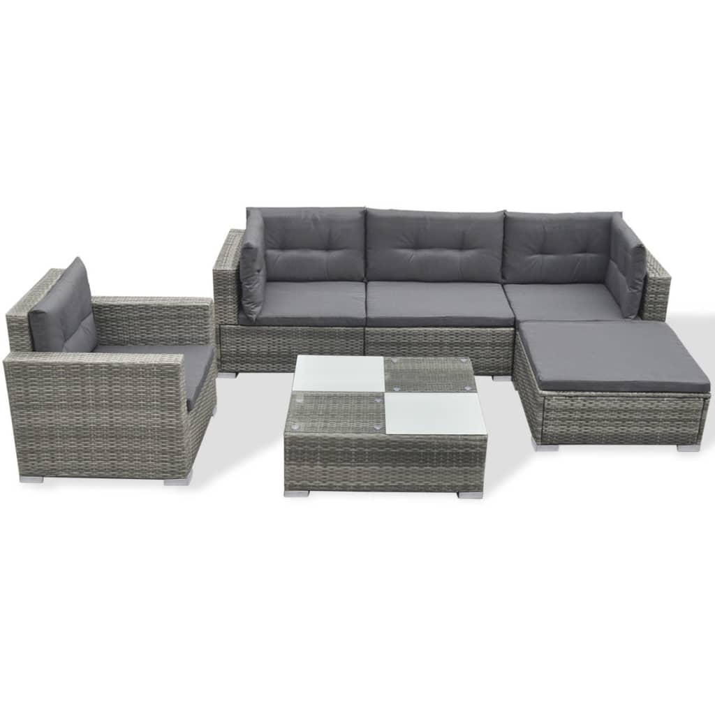 6 Piece Patio Lounge Set With Cushions Poly Rattan Gray