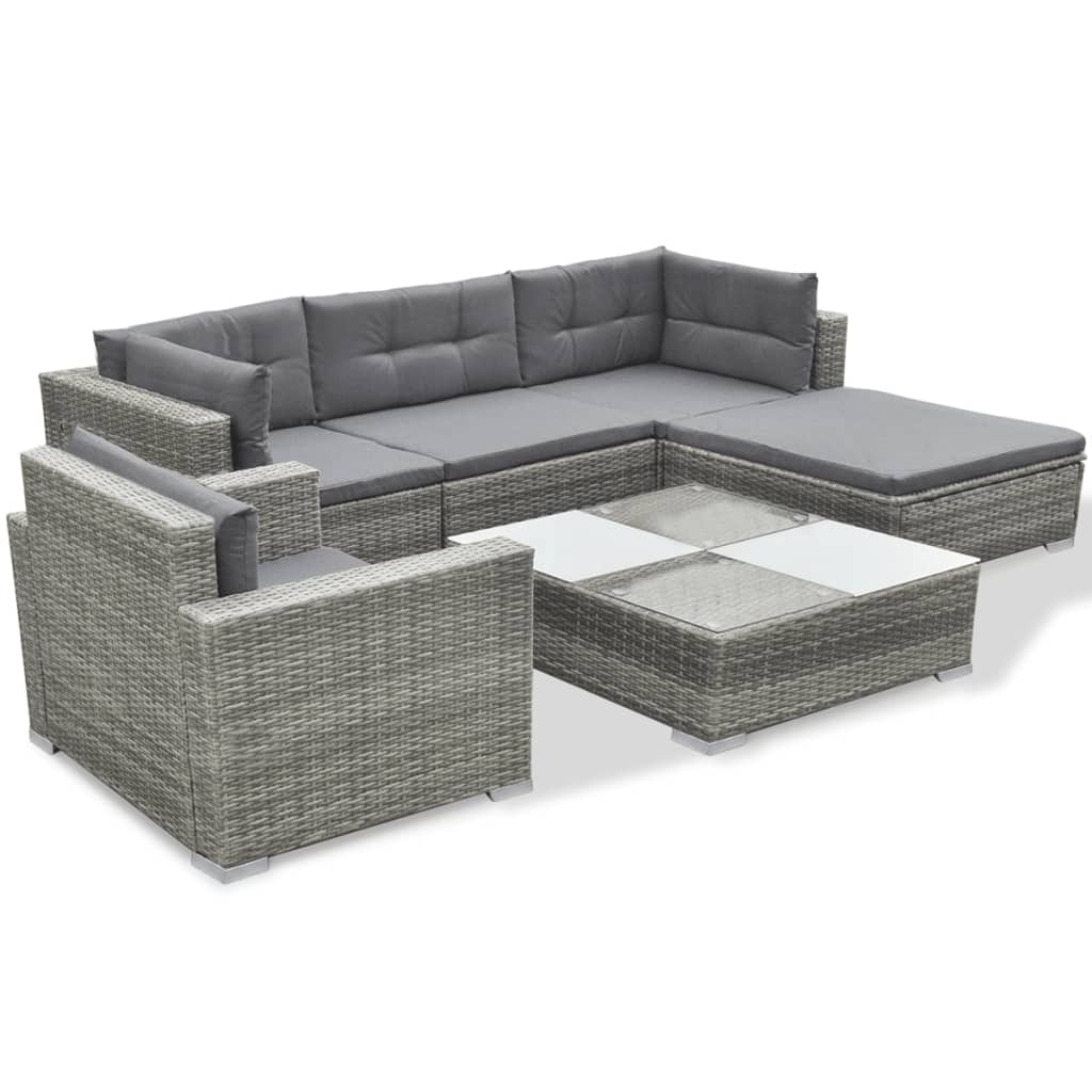 6 Piece Patio Lounge Set With Cushions Poly Rattan Gray