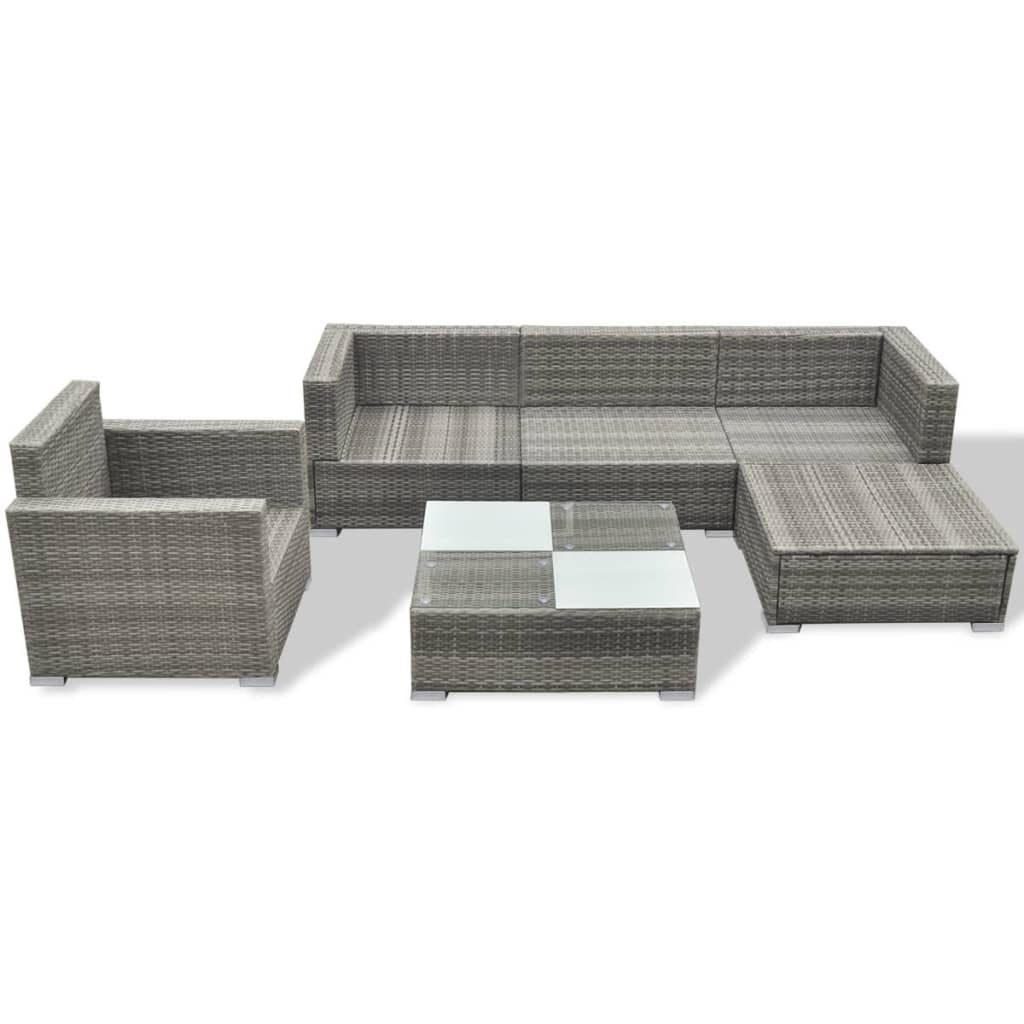 6 Piece Patio Lounge Set With Cushions Poly Rattan Gray