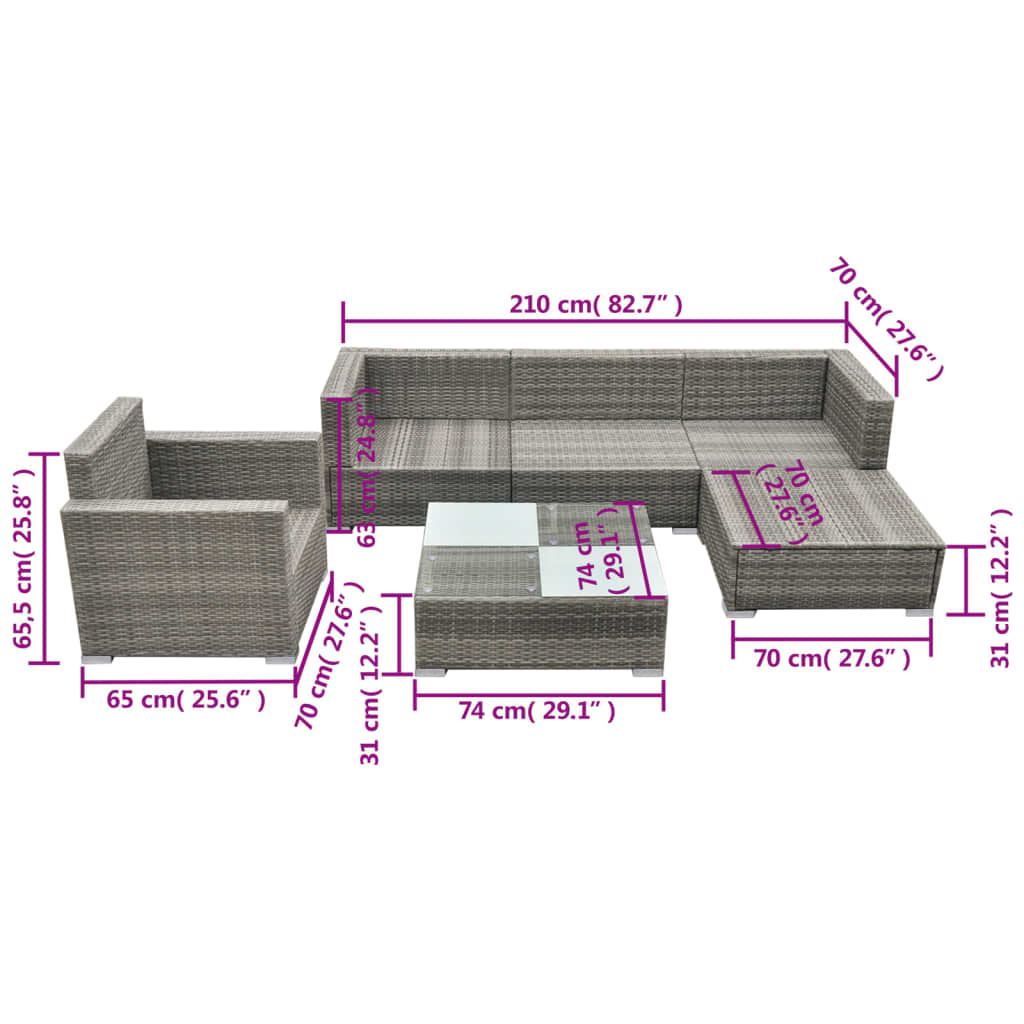 6 Piece Patio Lounge Set With Cushions Poly Rattan Gray