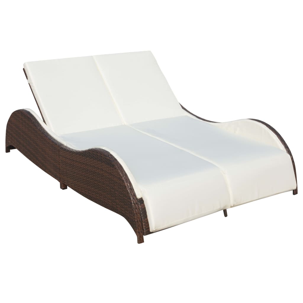 Double Sun Lounger With Cushion Poly Rattan