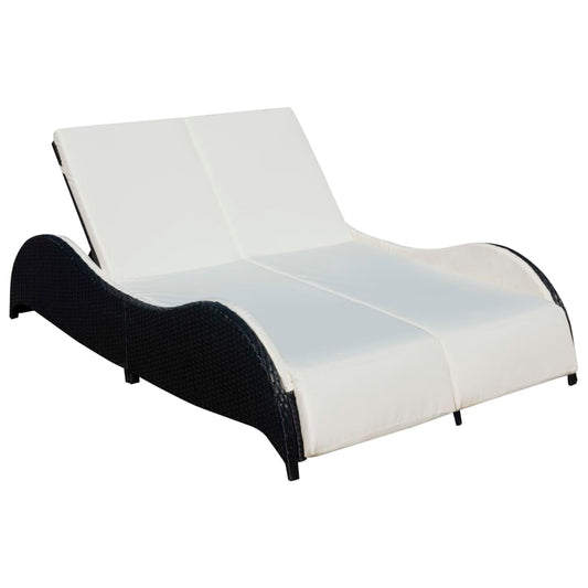 Double Sun Lounger With Cushion Poly Rattan