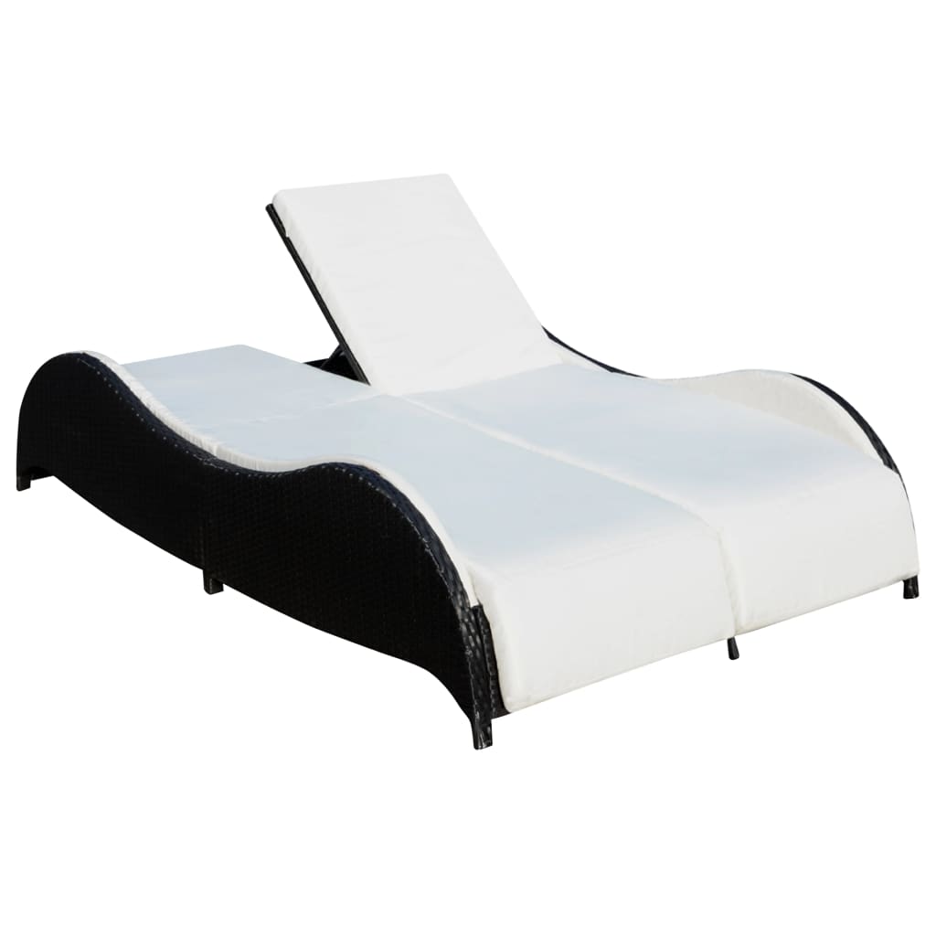 Double Sun Lounger With Cushion Poly Rattan