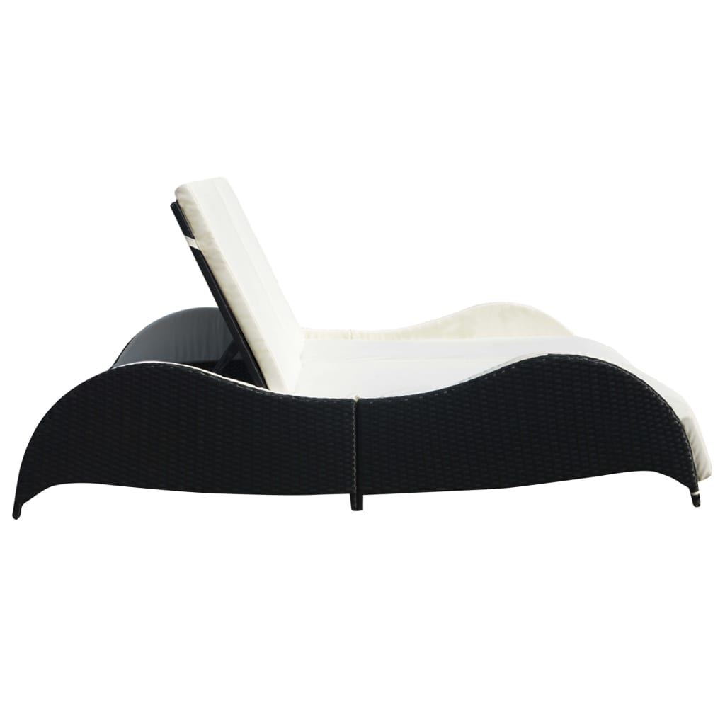 Double Sun Lounger With Cushion Poly Rattan