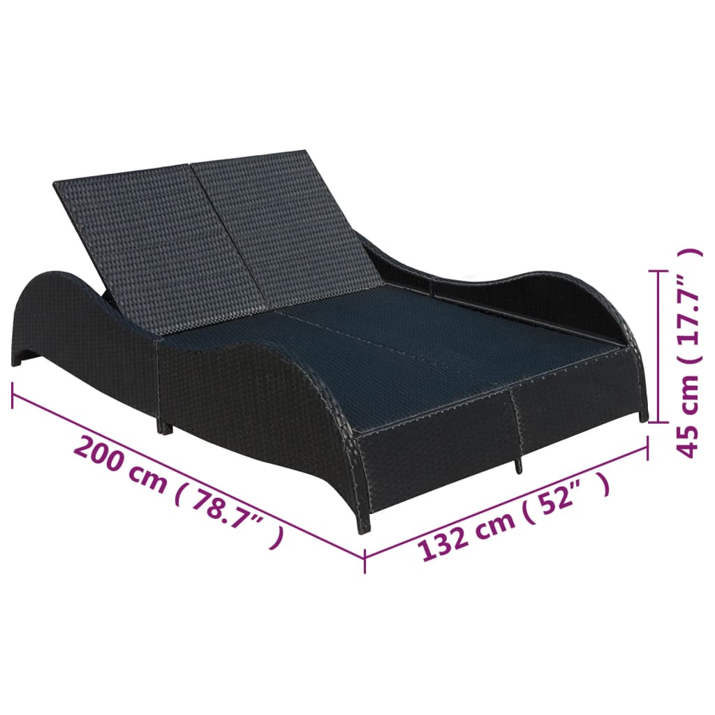 Double Sun Lounger With Cushion Poly Rattan