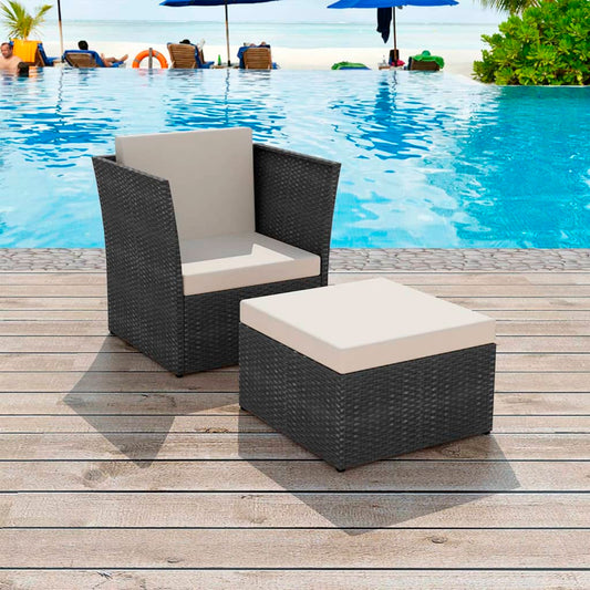 Patio Chair With Stool Poly Rattan