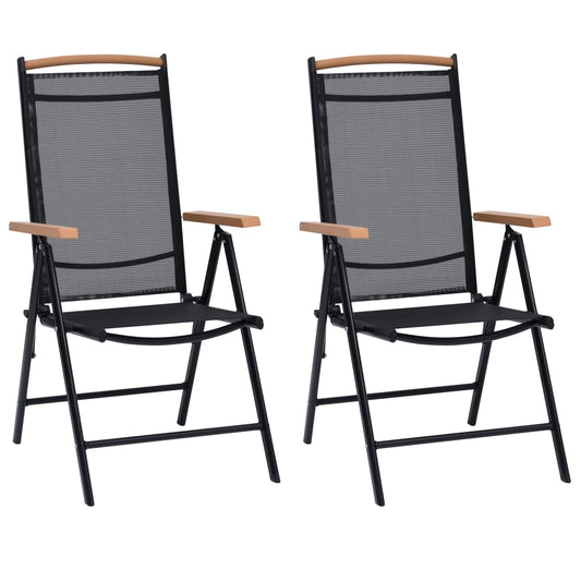 Folding Patio Chairs 2 Pcs Aluminum And Textilene Black