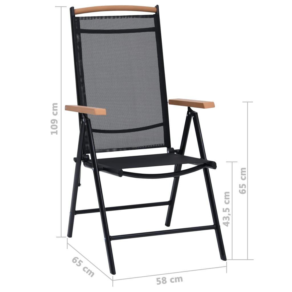 Folding Patio Chairs 2 Pcs Aluminum And Textilene Black