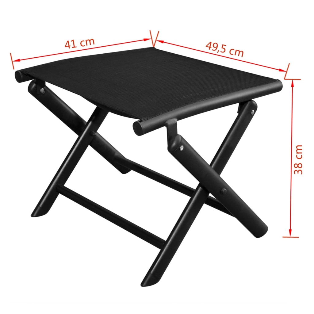 Folding Footstool Black Aluminum And Textilene