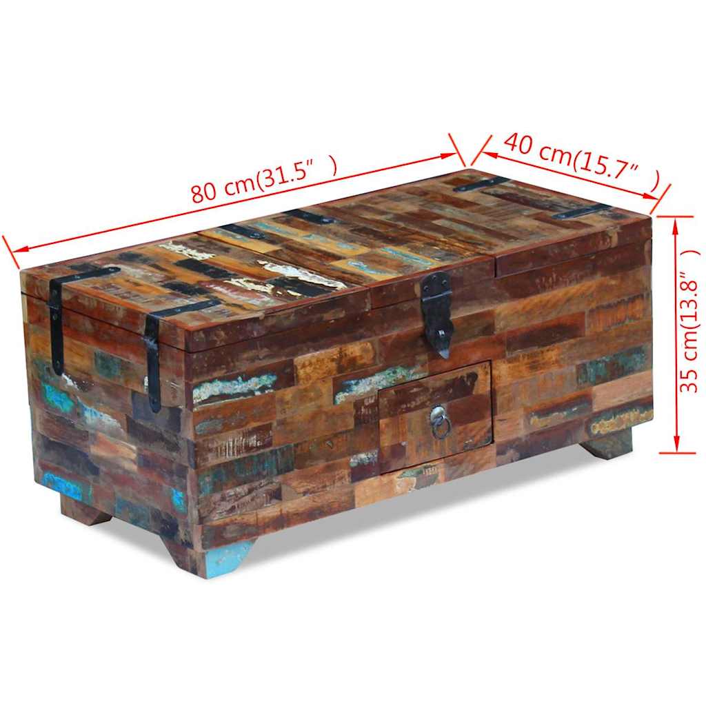 Coffee Table Box Chest Solid Reclaimed Wood 31.5&quot;X15.7&quot;X13.8&quot;