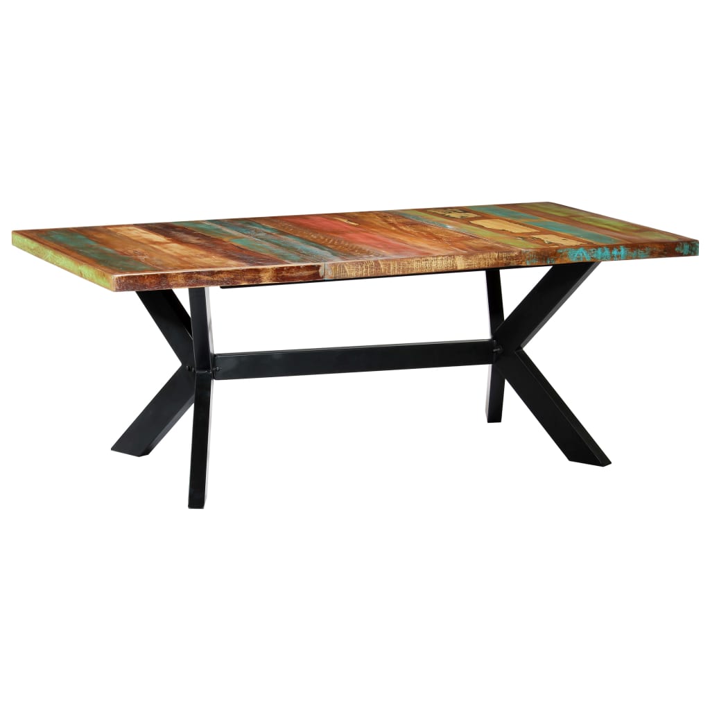 Dining Table Solid Reclaimed Wood And Steel Cross 70.9&quot;