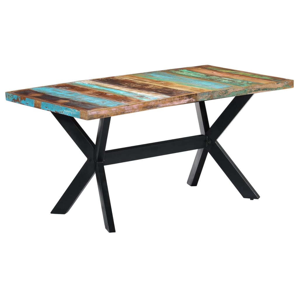 Dining Table Solid Reclaimed Wood And Steel Cross 70.9&quot;