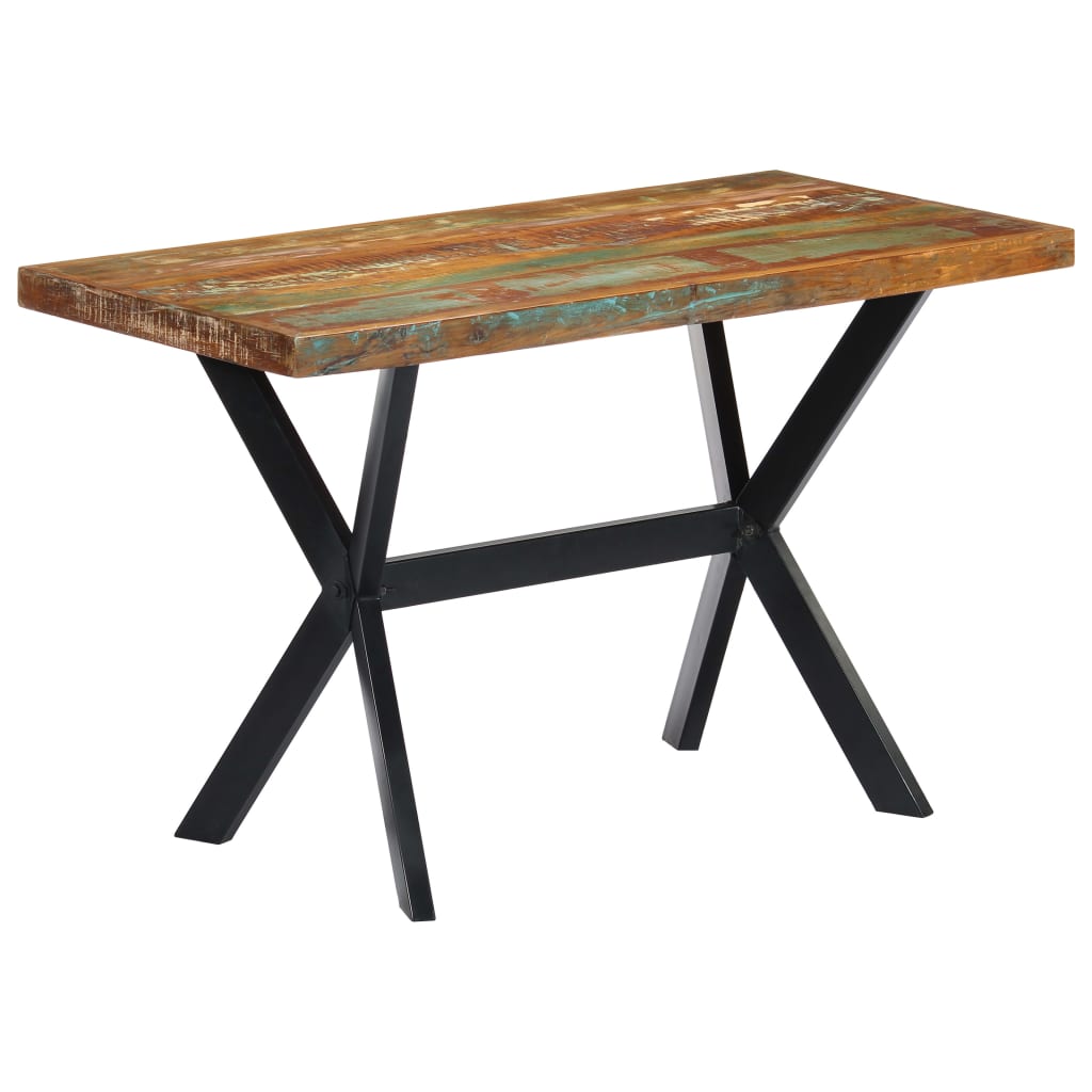 Dining Table Solid Reclaimed Wood And Steel Cross 70.9&quot;