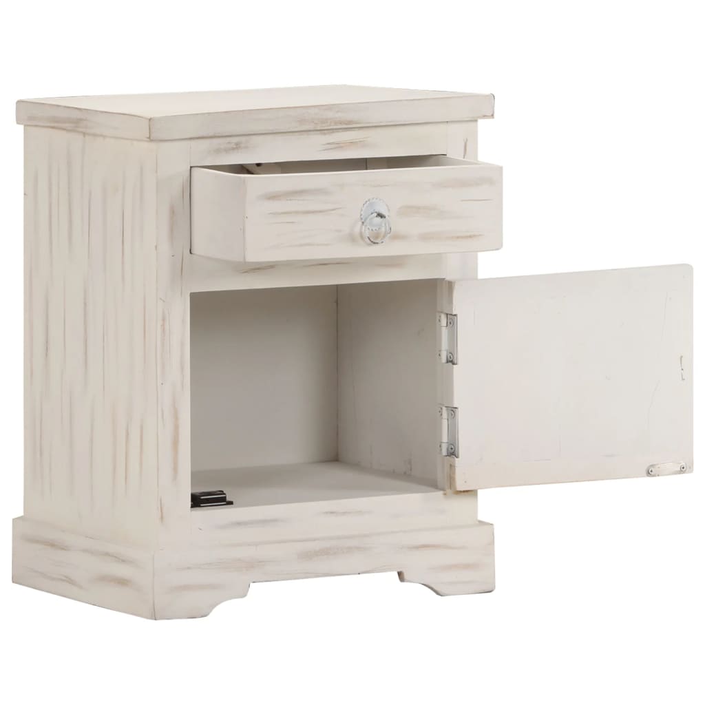 Bedside Cabinet White 15.7&quot;X11.8&quot;X19.7&quot; Solid Mango Wood