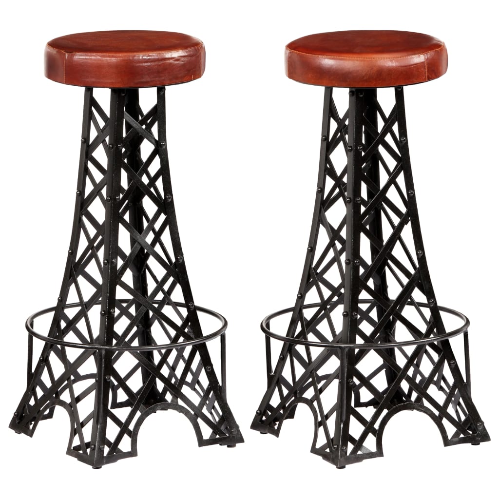 Bar Stools 2 Pcs Real Leather