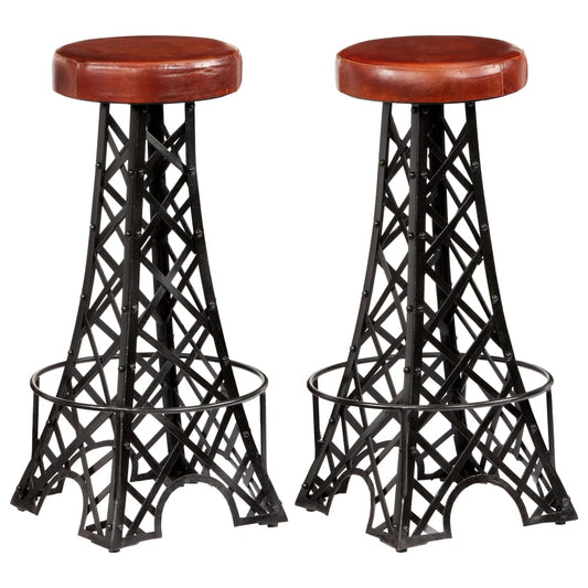 Bar Stools 2 Pcs Real Leather