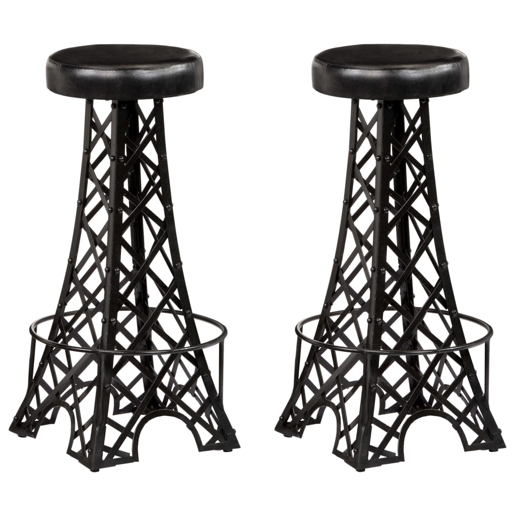 Bar Stools 2 Pcs Real Leather