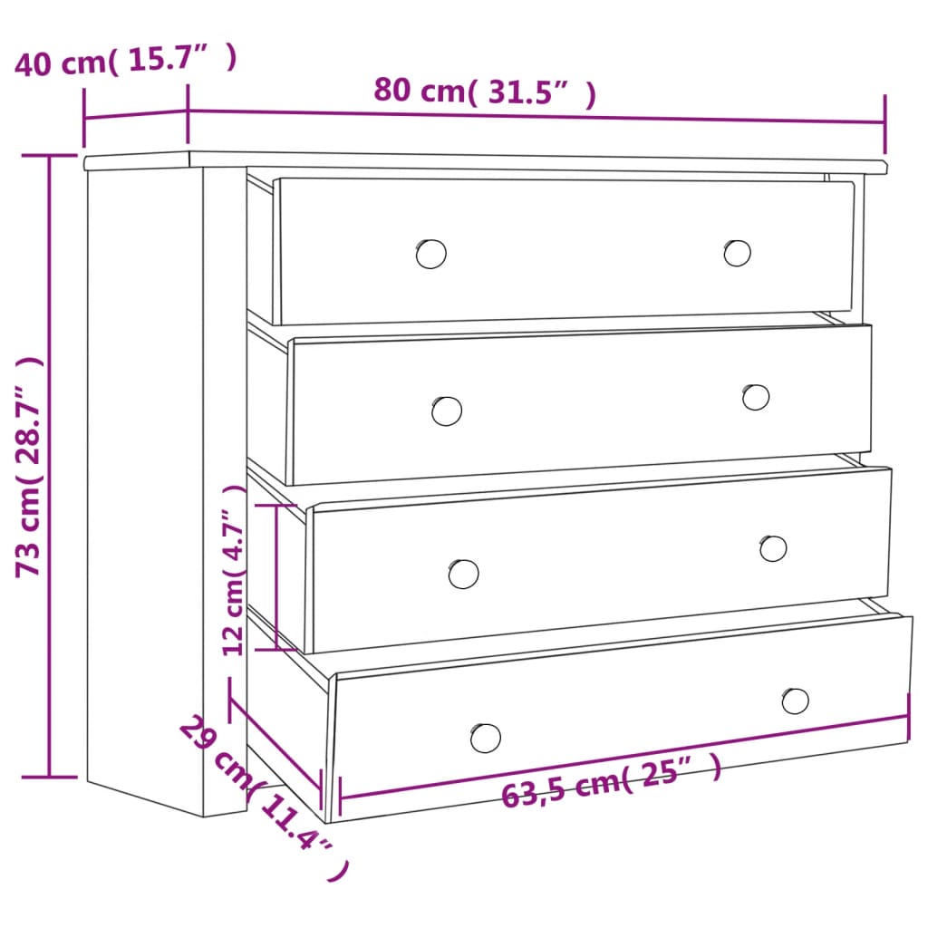 Side Cabinet White 31.5&quot;X15.7&quot;X28.7&quot; Pine Panama Range