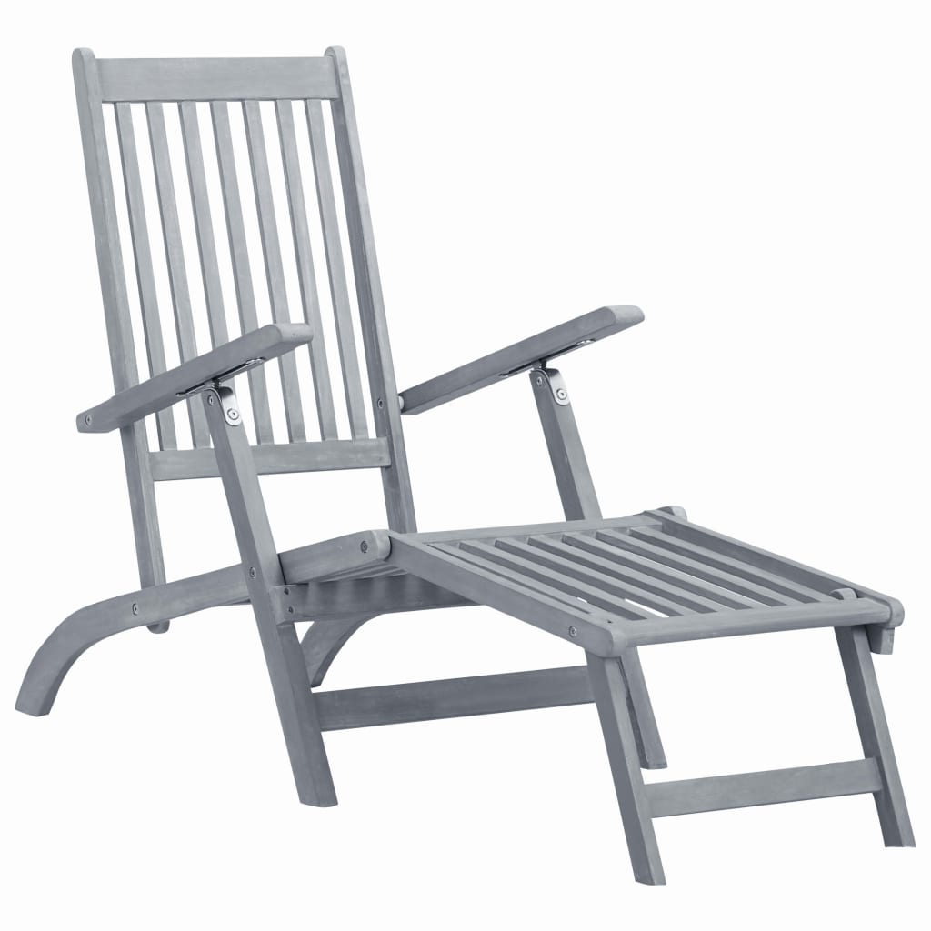 Patio Deck Chair With Footrest Gray Wash Solid Acacia Wood