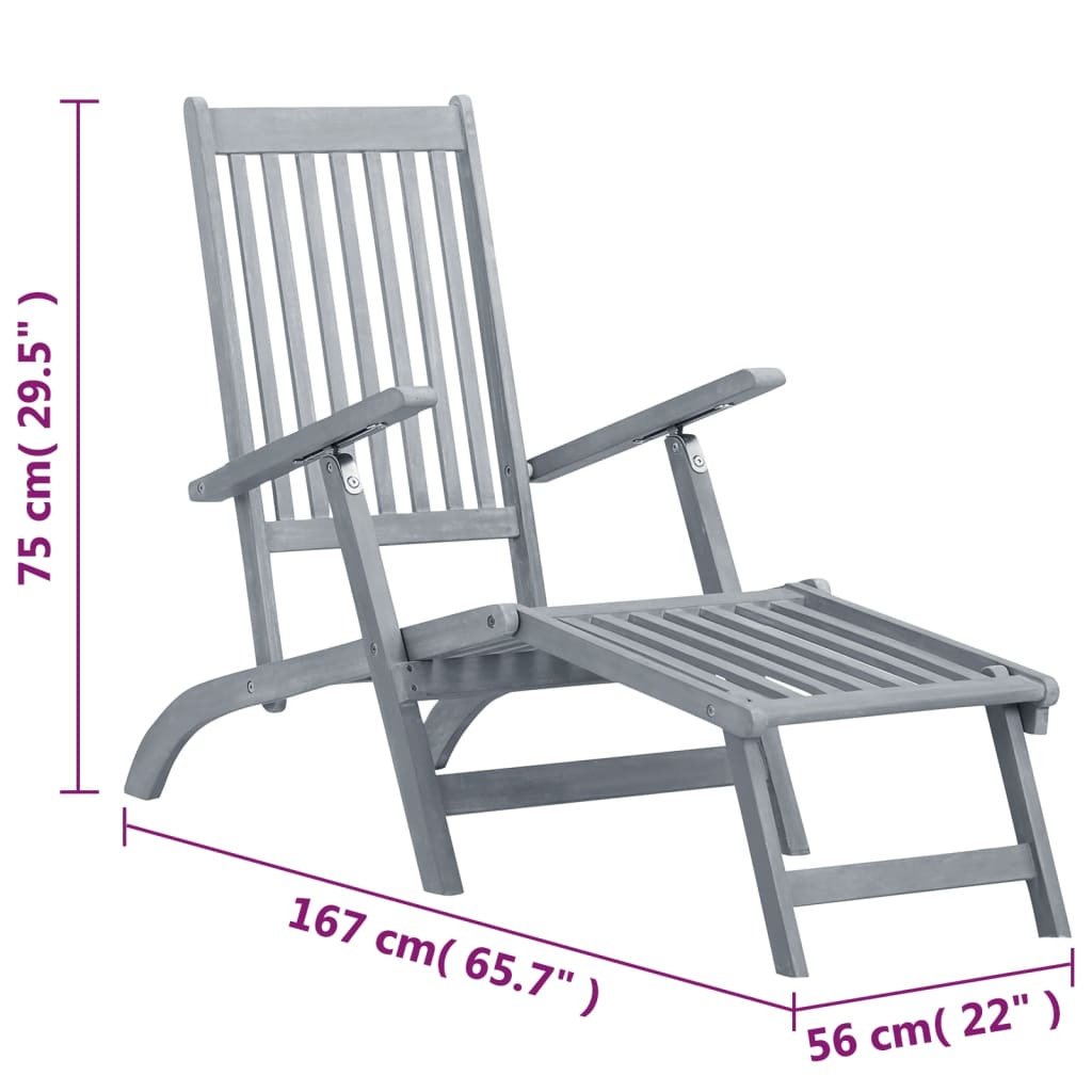 Patio Deck Chair With Footrest Gray Wash Solid Acacia Wood