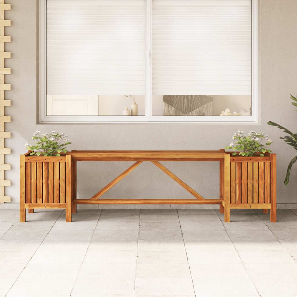 Patio Bench With 2 Planters Solid Acacia Wood