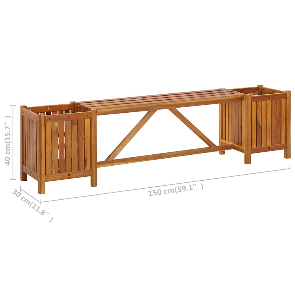 Patio Bench With 2 Planters Solid Acacia Wood