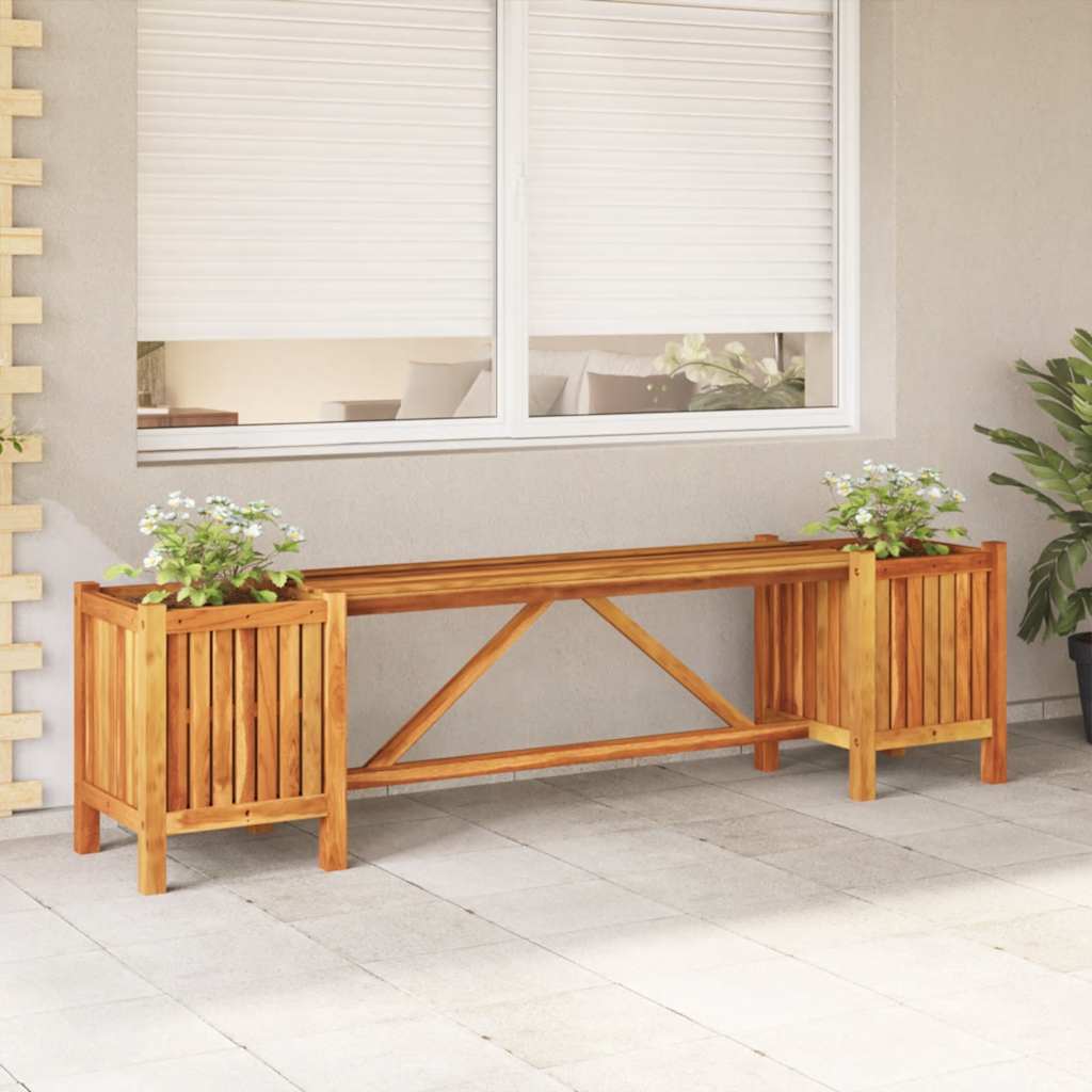 Patio Bench With 2 Planters Solid Acacia Wood