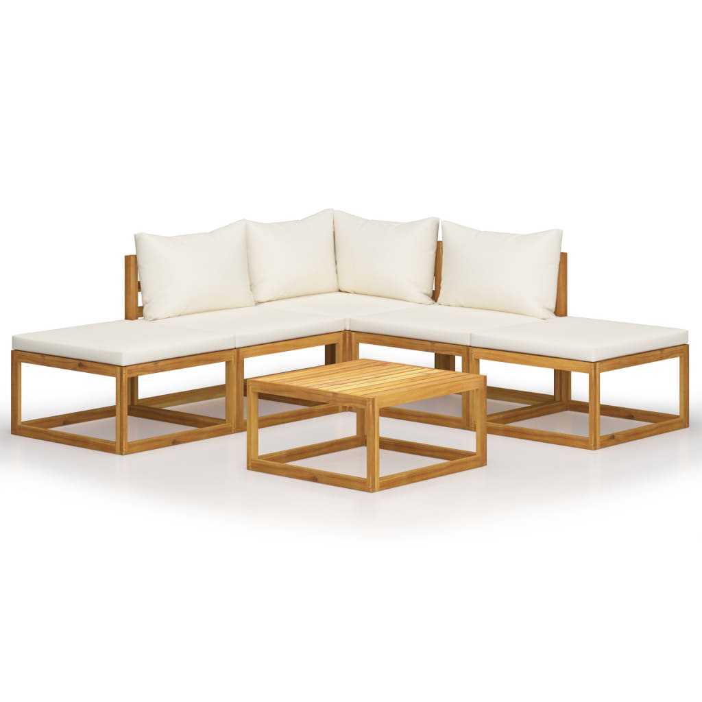 5 Piece Patio Lounge Set With Cushions Solid Acacia Wood