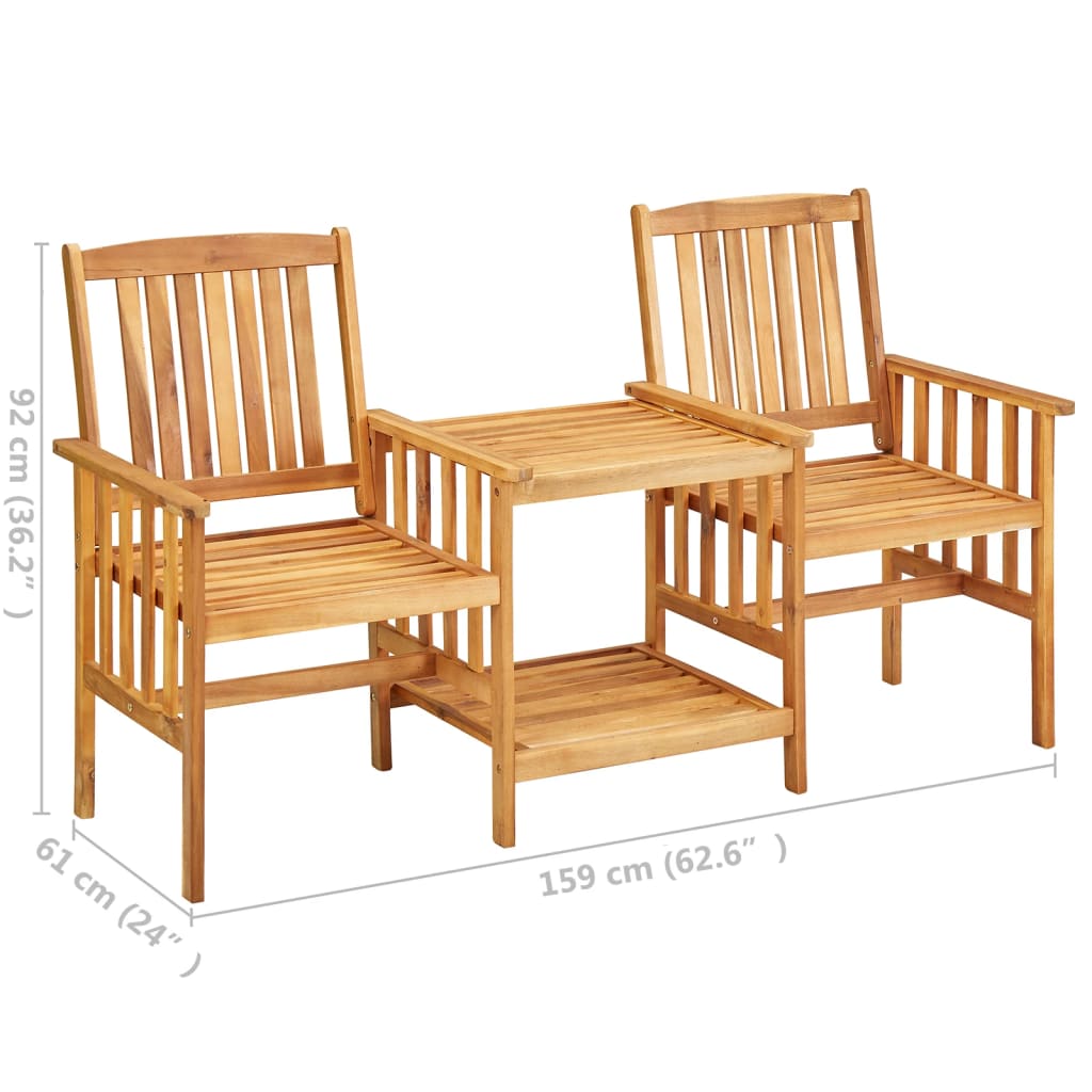 Patio Chairs With Tea Table 62.6&quot;X24&quot;X36.2&quot; Solid Acacia Wood