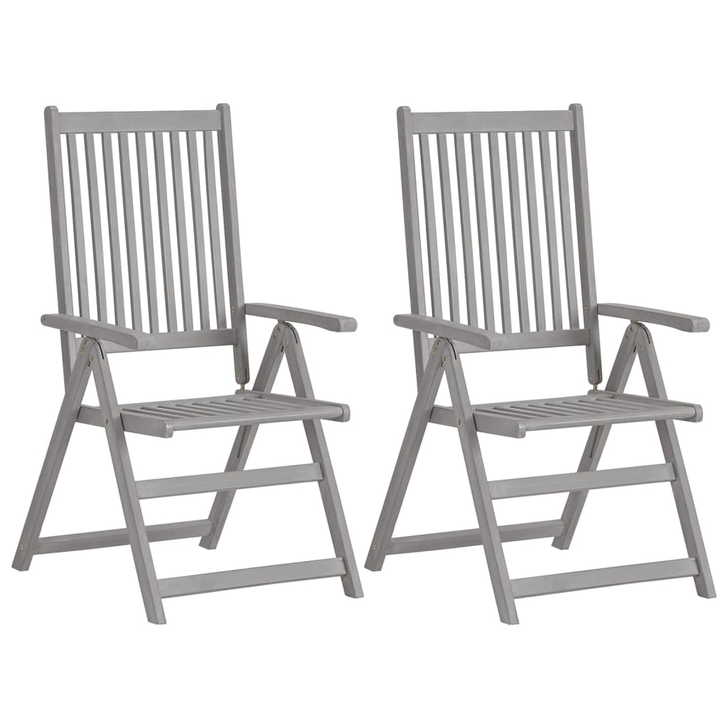 Patio Reclining Chairs 2 Pcs Gray Solid Acacia Wood