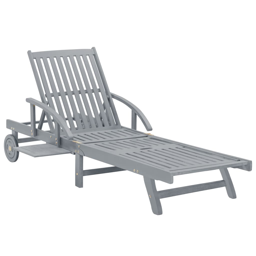 Patio Sun Lounger Gray Solid Acacia Wood