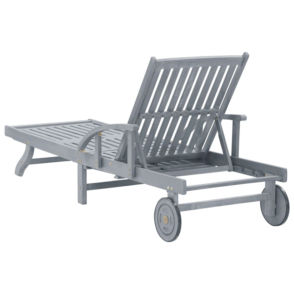 Patio Sun Lounger Gray Solid Acacia Wood