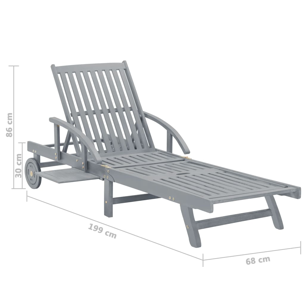 Patio Sun Lounger Gray Solid Acacia Wood