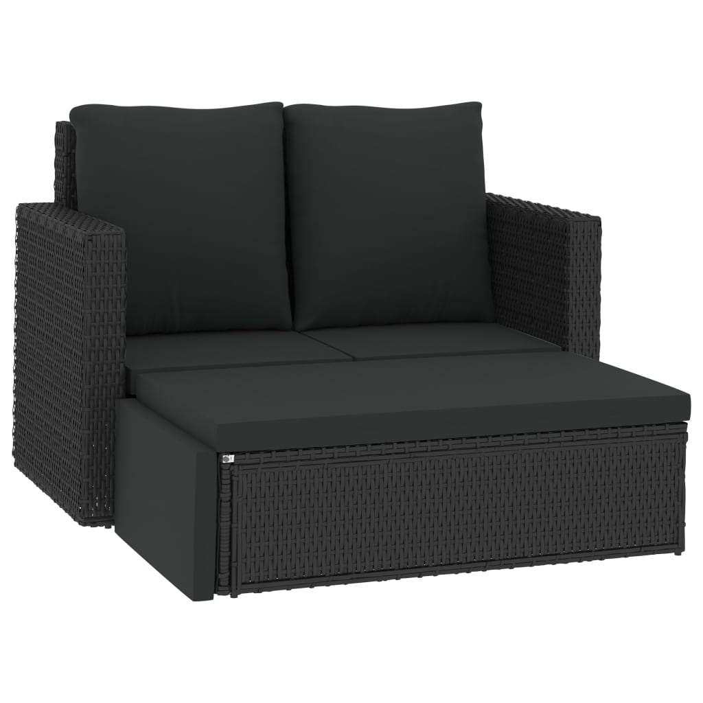 2 Piece Patio Lounge Set With Cushions Poly Rattan Black