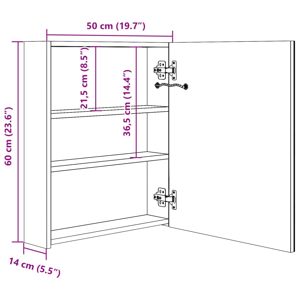 Led Bathroom Mirror Cabinet 19.7&quot;X5.3&quot;X23.6&quot;