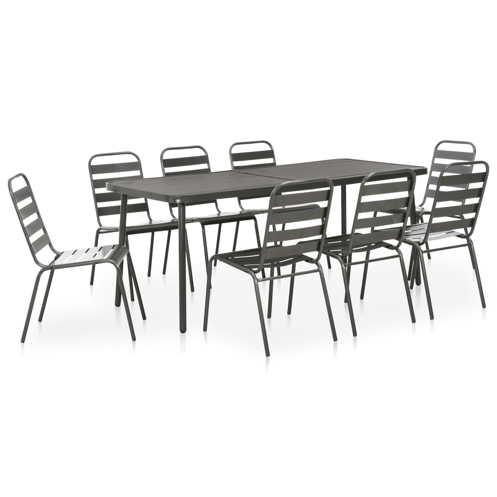 9 Piece Patio Dining Set Steel Dark Gray