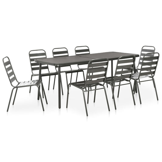 9 Piece Patio Dining Set Steel Dark Gray