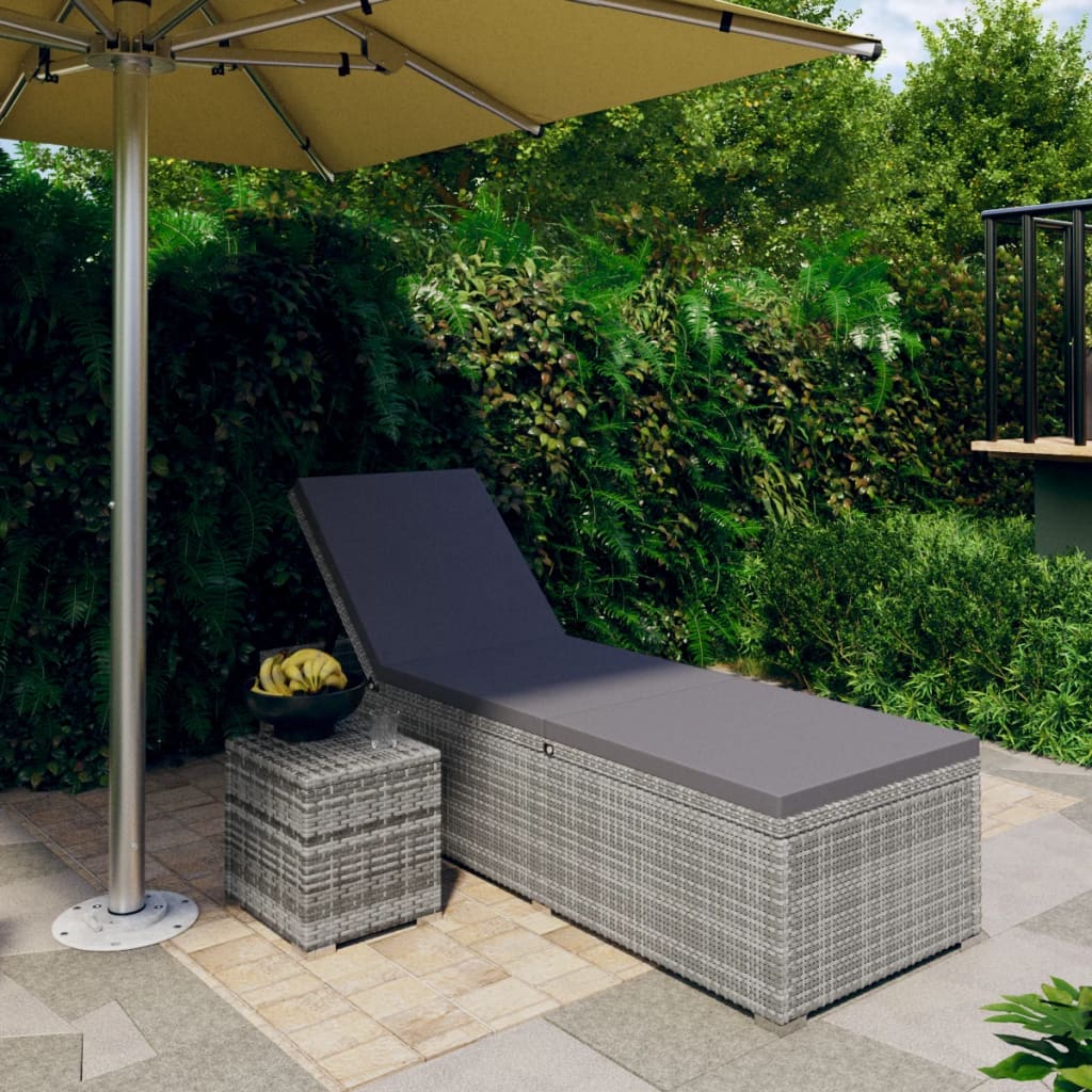 Sun Lounger With Cushion And Tea Table Poly Rattan