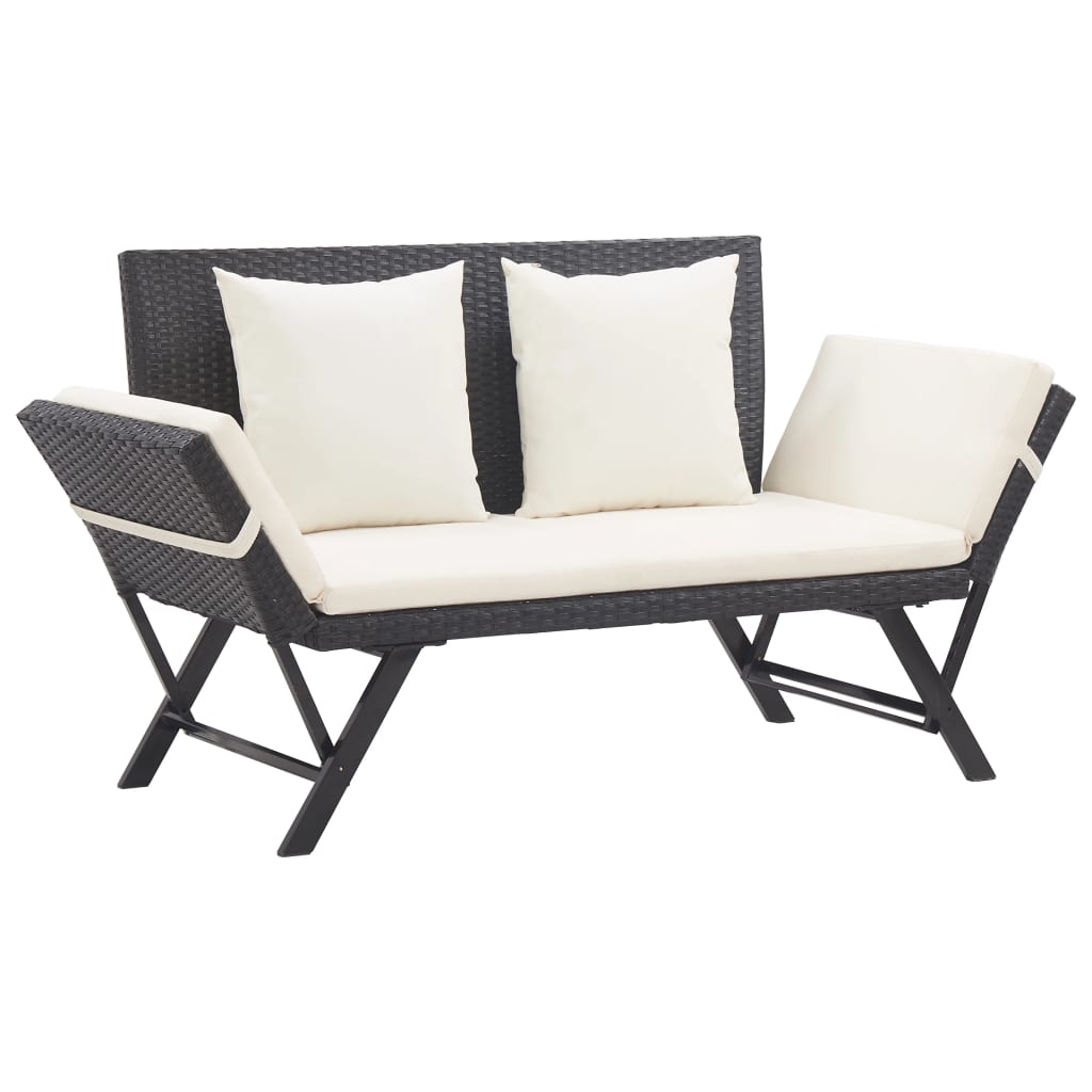 Patio Bench With Cushions 69.3&quot; Black Poly Rattan