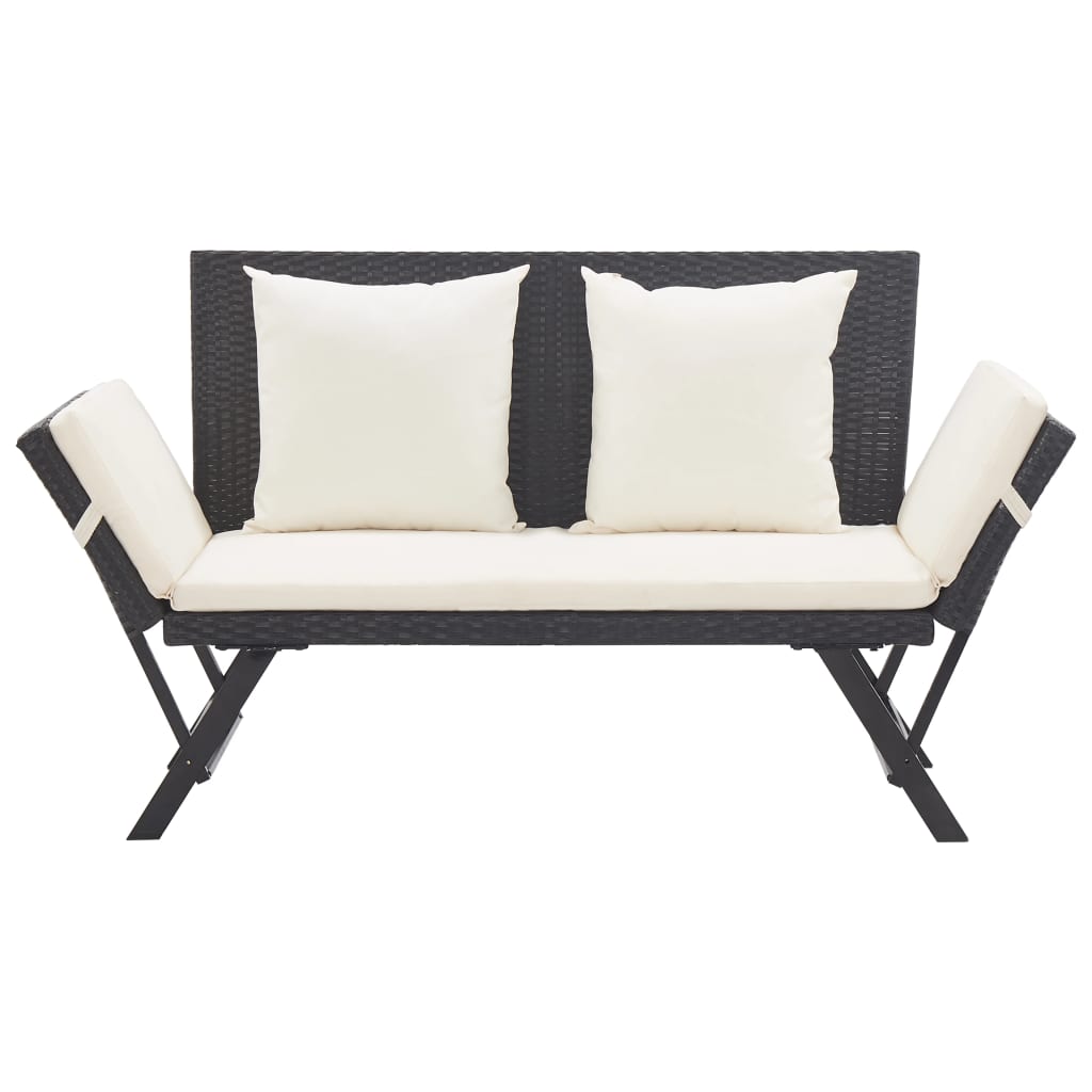 Patio Bench With Cushions 69.3&quot; Black Poly Rattan