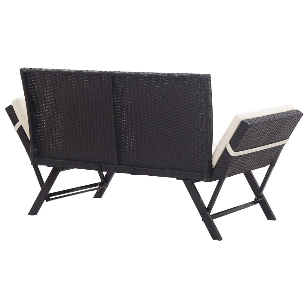 Patio Bench With Cushions 69.3&quot; Black Poly Rattan