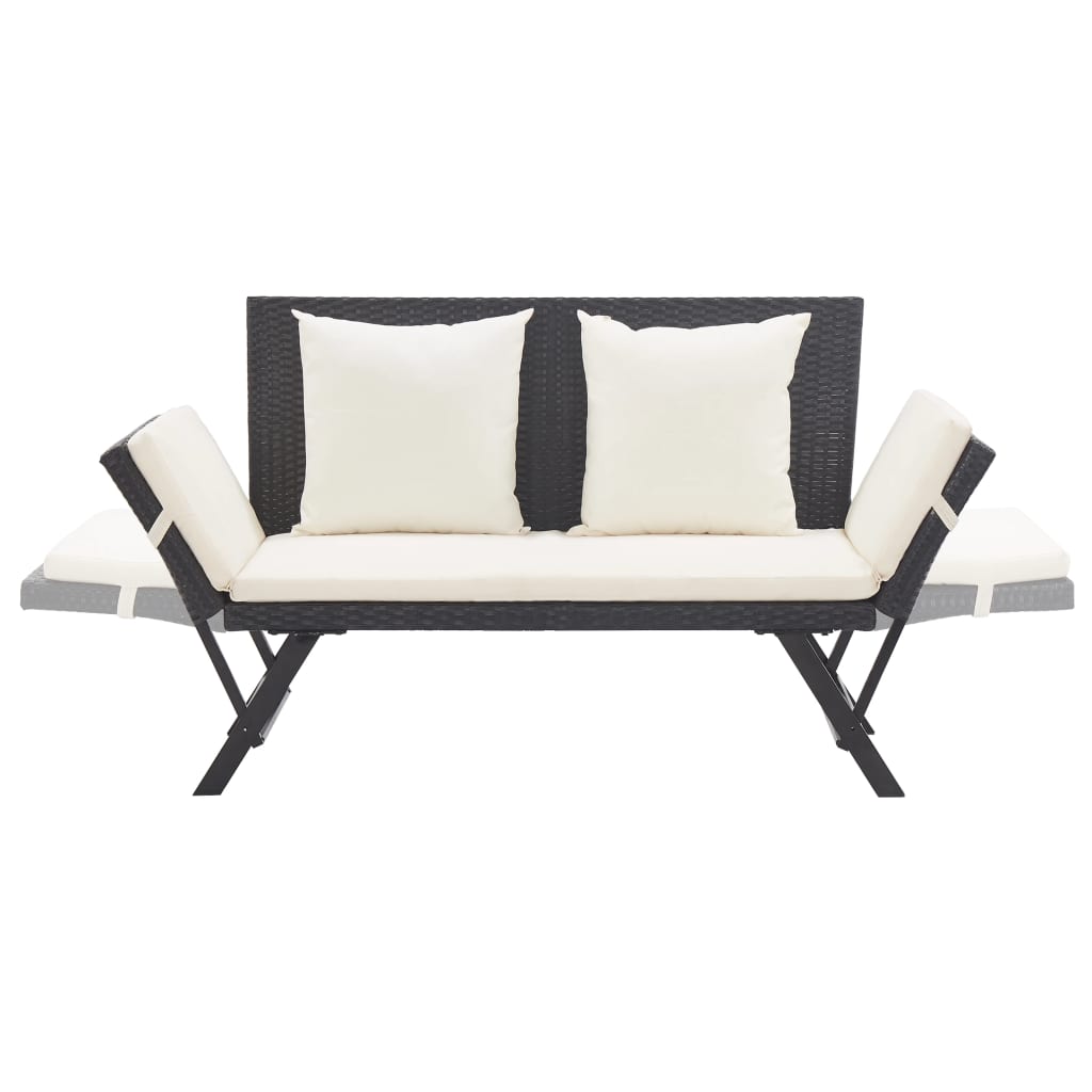 Patio Bench With Cushions 69.3&quot; Black Poly Rattan