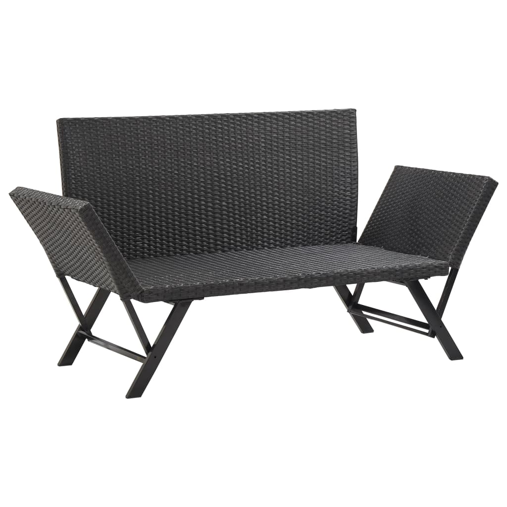 Patio Bench With Cushions 69.3&quot; Black Poly Rattan